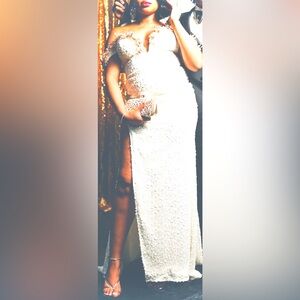 Elegant Couture Gown - Sequins, Pearl, & Gold Jeweled Accents.